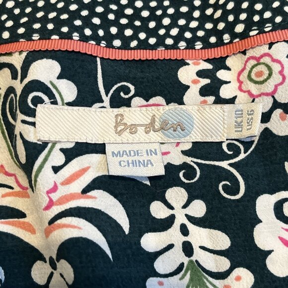 Boden Mollie Mixed Print Blouse SZ 6 Green Floral Polka Dot Pullover 3/4 Sleeve - Picture 7 of 11